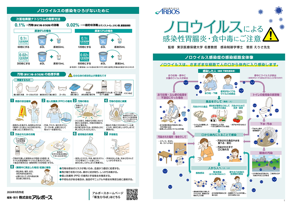  衛生ひろばを更新しました（ノロウイルスによる 感染性胃腸炎 ・ 食中毒 にご注意！　2026年度リニューアル版） 